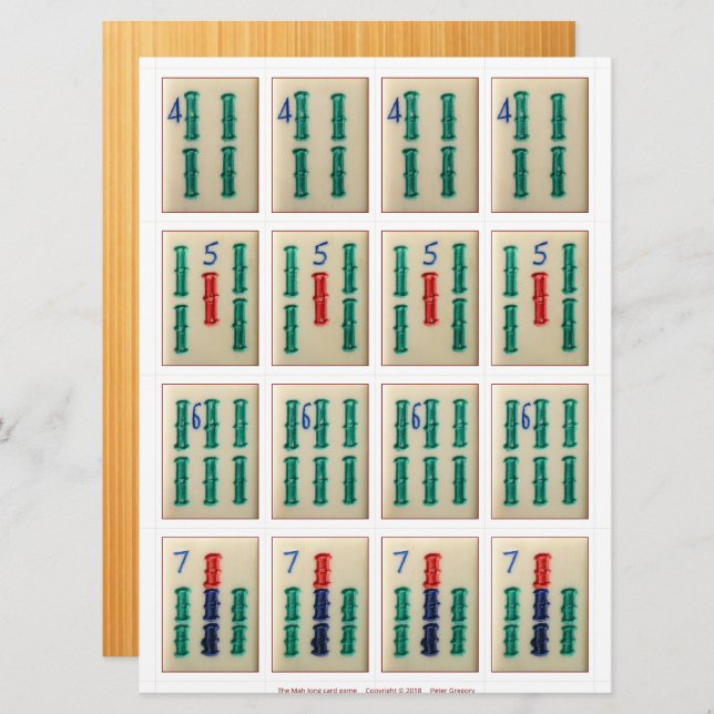 Cartões de jogo (4) - Bambu 4-7 (Frente/Verso)