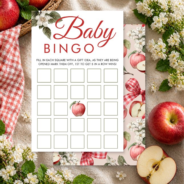 Cartões de Jogo de Bingo para Chá de Bebê com Maçã (Baby Bingo Game Card)