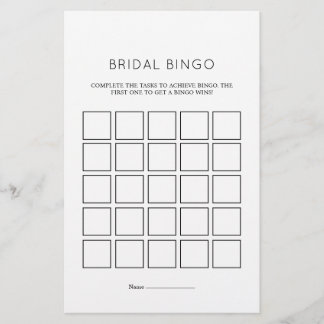Cartões de Jogo Mínimo Elegante de Bridal Bingo