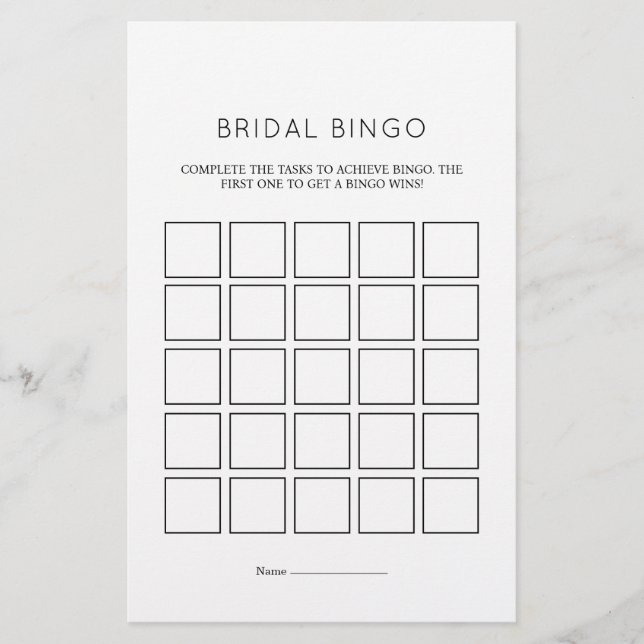 Cartões de Jogo Mínimo Elegante de Bridal Bingo (Frente)