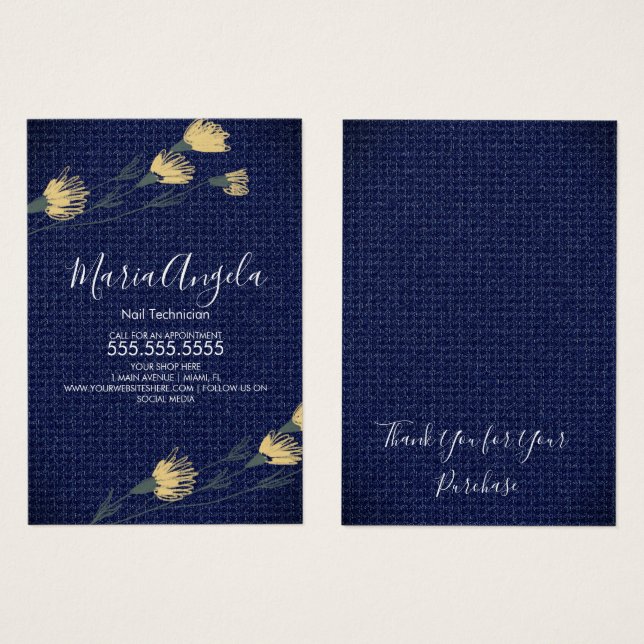 Cartões de Joia Amarelos, Flores Selvagens e Denim (Frente & Verso)