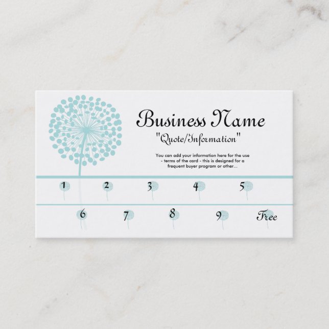 Cartões de Lealdade Blue Dandelion/Comprador frequ (Frente)