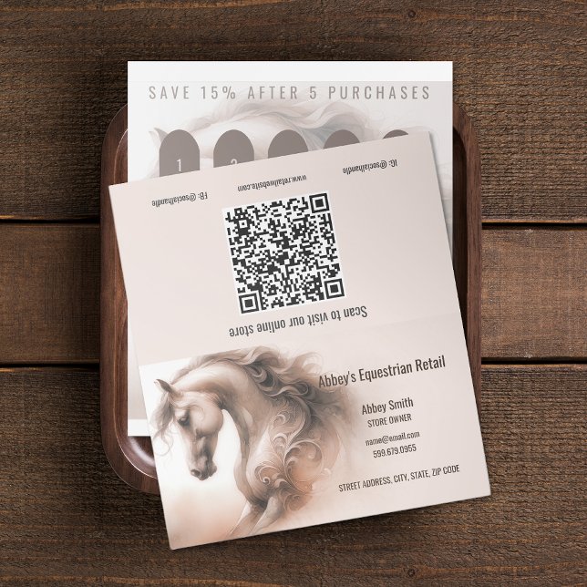 Cartões de Lealdade dobrados de código QR para Hor (Horse Business QR Code Folded Loyalty Cards)
