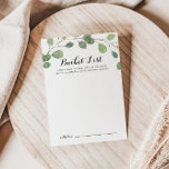 Cartões de Lista de Baldes de Casamento Eucalyptus<br><div class="desc">Estes cartões verdes de balde de casamento de eucalipto são a atividade perfeita para uma simples recepção de casamento ou chá de panela. A design apresenta galhos e folhas de eucalipto verde botânico desenhados à mão. Altere o texto para se adequar a qualquer evento de vida. O sinal da lista...</div>