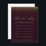 Cartões de Lista de Baldes Glitter Dourados para B<br><div class="desc">Estas placas de balde de brilho dourado são a atividade perfeita para uma recepção de casamento ou chá de panela rústico. O design simples e na moda apresenta a tipografia clássica e a tipografia do rico em ouro com brilho em fundo burgundy. O sinal da Lista de baldes é vendido...</div>