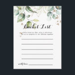 Cartões de lista de Baldes verdes Dourados elegant<br><div class="desc">Estas elegantes cartas de balde verde-ouro são a atividade perfeita para uma recepção de casamento ou chá de panela moderna. A design apresenta ouro desenhado à mão e folhas de eucalipto verdes botânicas,  inspirando beleza artística. O sinal da Lista de baldes é vendido separadamente.</div>