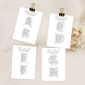 Cartões de Lista de Convidados para Casamento Alfa