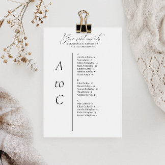 Cartões de Lista de Convidados para Casamento Alfa
