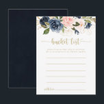 Cartões de Lista de Desejos Navy Blush Floral Dour<br><div class="desc">Estes cartões de lista de desejos navy blush floral dourado são a atividade perfeita para uma recepção de casamento rústico ou chá de noiva. O design apresenta belas flores pintadas à mão em azul escuro, azul, navy, rosa, blush, dourado e folhagem verde. Altere a redação para se adequar a qualquer...</div>