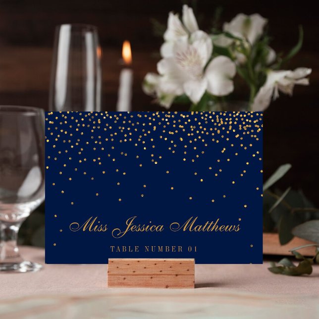Cartões de Local de Casamento Azul Marinho e Doura (Criador carregado)