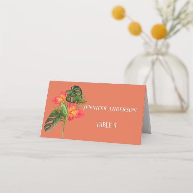 Cartões de Local de Casamento de Flor Laranja Rúst (Frente)