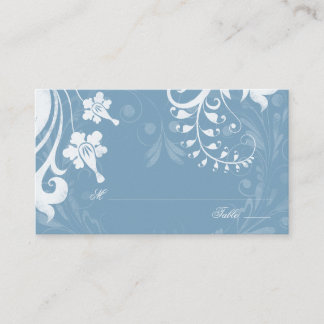 Cartões de Local de Casamento Floral Branco Azul-C