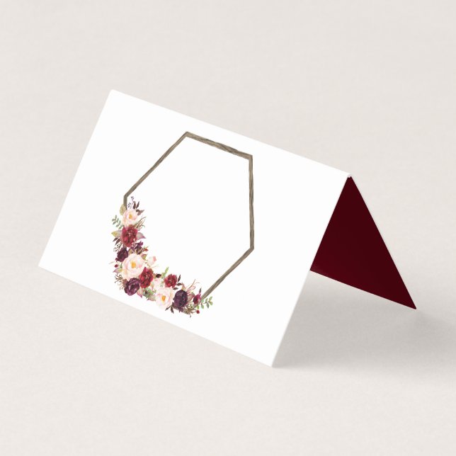 Cartões de lugar Boho Burgundy (Frente)