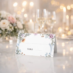 Cartões de lugar com fita azul florais Elegantes