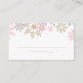 Cartões de lugar com floco de neve brilhante rosa 