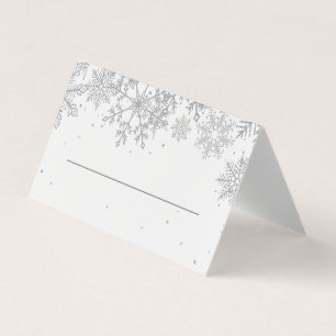 Cartões de lugar com Floco de Neve Prateado