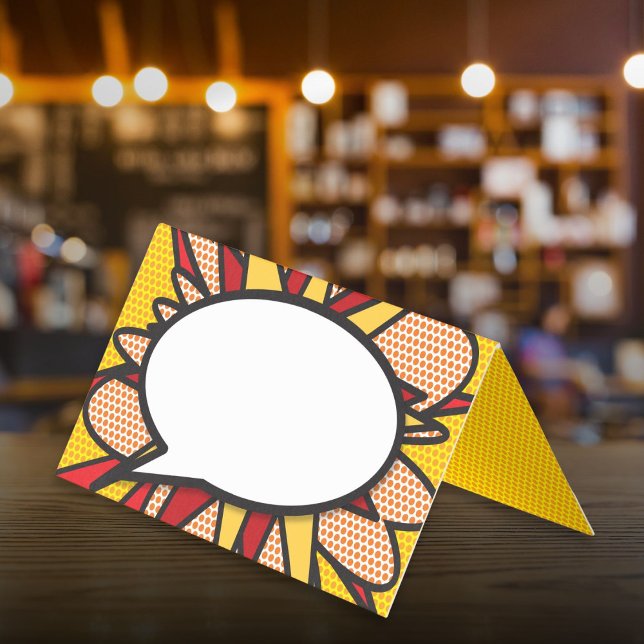 Cartões de lugar de bolha de fala de quadrinhos mo (Fun Modern Speech Bubble Comic Book Place Cards)
