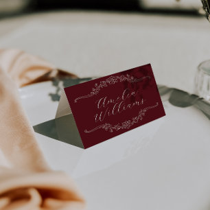 Cartões de lugar de casamento Burgundy Romântico O