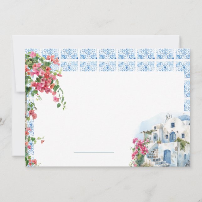 Cartões de lugar de casamento com azulejos florais (Frente)