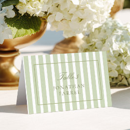 Cartões de lugar de casamento com listras verdes