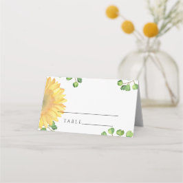 Cartões de lugar de casamento de girassol aquarela
