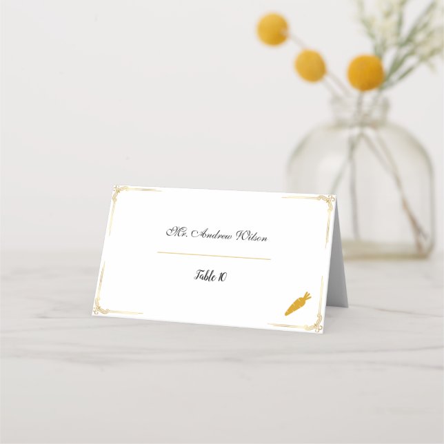 Cartões de lugar de casamento elegantes com ícones (Frente)