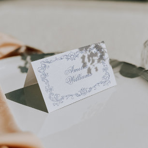 Cartões de lugar de casamento em azul empoeirado v