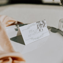 Cartões de lugar de casamento floral verde sage co