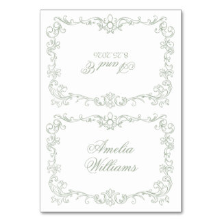 Cartões de lugar de casamento floral verde salvia