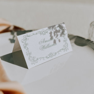 Cartões de lugar de casamento floral verde salvia
