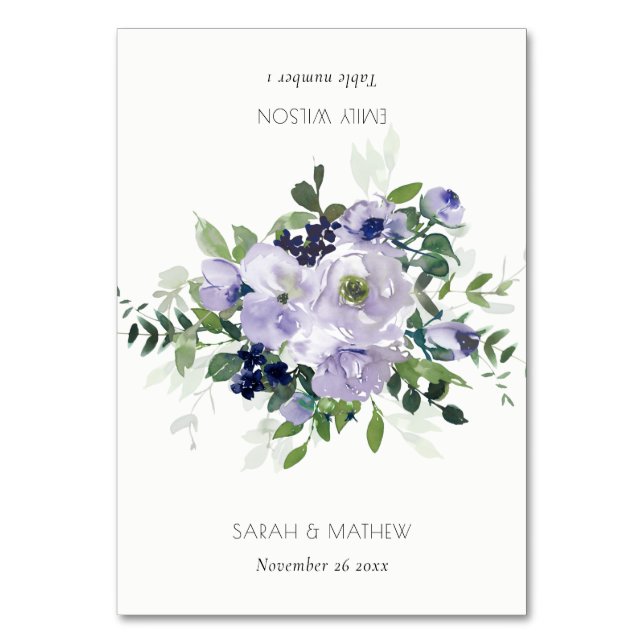 Cartões De Lugar De Casamento Floral Violeta Roxo (Frente)