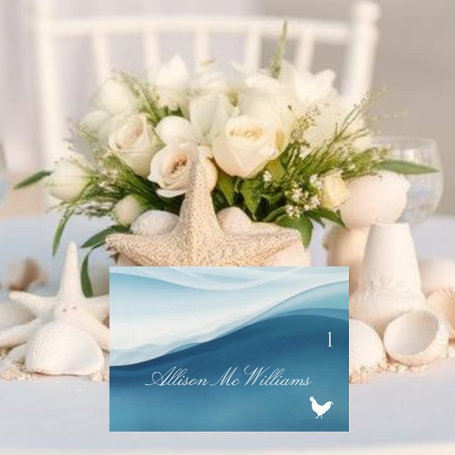 Cartões de Lugar de Casamento Ícone de Frango - Az (Wedding Place Cards Chicken Icon-Serene Blue)