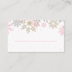 Cartões de lugar de floco de neve com brilho rosa