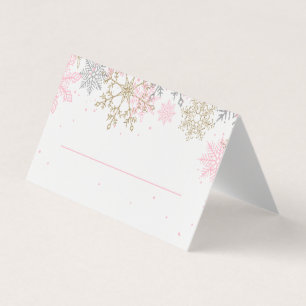 Cartões de lugar de floco de neve com brilho rosa
