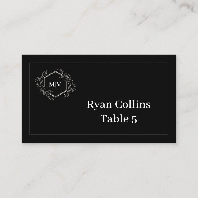 Cartões de lugar de repouso do monograma preto e b (Frente)