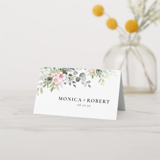 Cartões de Lugar Dobrados de Rosa Rosa Verde (Frente)