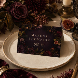 Cartões de lugar florais botânicos Burgundy Mal-hu