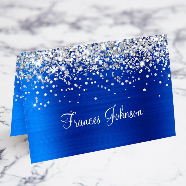 Cartões De Lugar Individuais Real Azul Com Glitter (Silver Glitter Royal Blue Individual Place Cards)