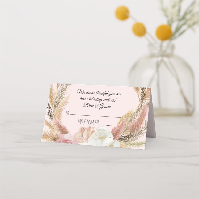 Cartões De Lugar Para Dentes, De Grama Rosa-Floral (Frente)