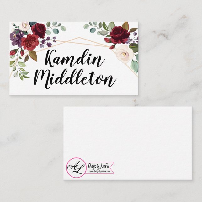 Cartões de Lugar Personalizados Rosas Brancas Dour (Frente/Verso)