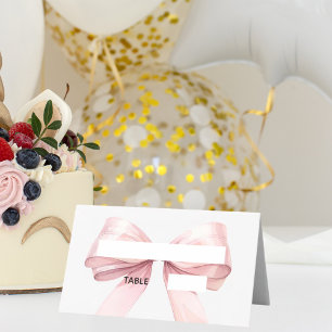 Cartões de Lugares com Laço Rosa Elegante Dobra