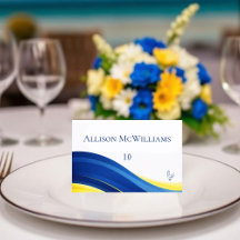 Cartões de Lugares para Casamento Azul e Amarelo c