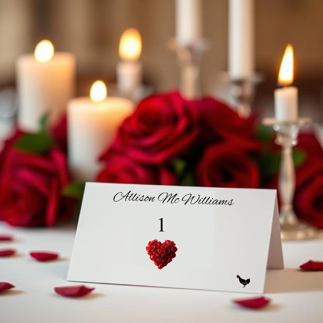 Cartões de Lugares para Casamento Ícone de Frango- (Wedding Place Cards Chicken Icon-Red Roses)