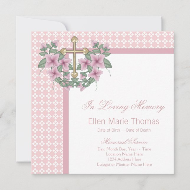 Cartões de Luto da Cruz Rosa Rosa (Frente)