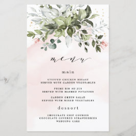 Cartões de Menu Blush Dourado Greenery Dusty Blue