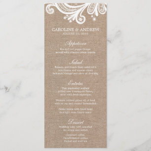 Cartões de Menu Burlap e Lace Weds