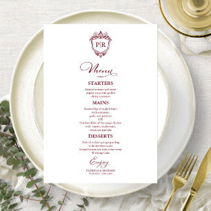 Cartões de Menu Casamento Monograma Elegante Borgo