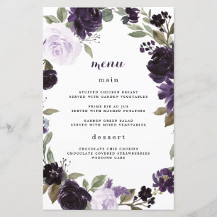 Cartões de menu Casamento Verde Roxo e Dourado Ele