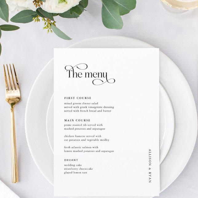 Cartões de menu clássicos de Mesa de casamento 5x7 (Criador carregado)