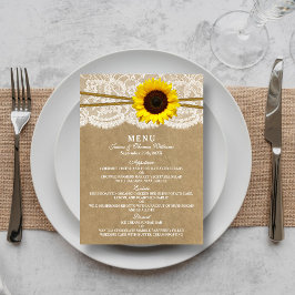 Cartões de menu da coleção Kraft, Lace & Sunflower